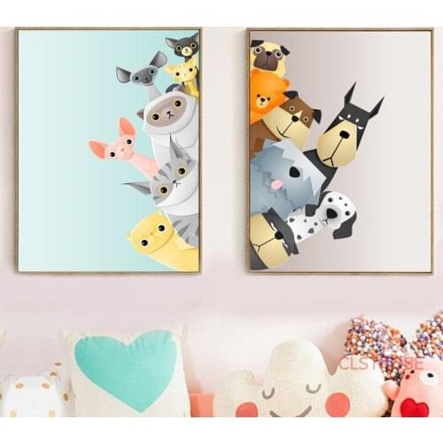 Nordic Style Cartoon Poster cute Animals Canavs Painting Childrens Room Decoration Wall Art Pictures for Nursey No Frame