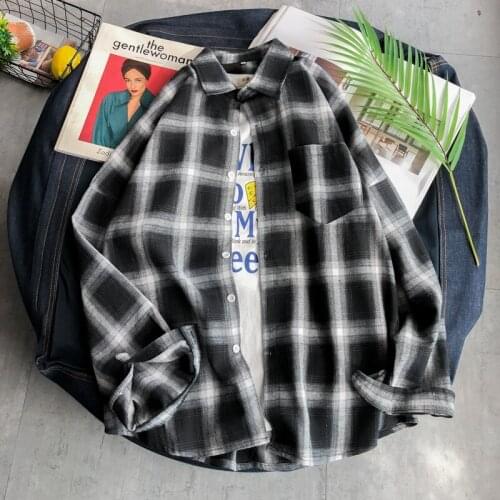 Hip Hop Men‘s’ Plaid Shirts INS Style 2020 Man White Red Black Plaid Long Sleeve Shirts Male Oversized Top Shirt Plus Size