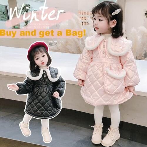 New Winter 2020 Children Girls Cotton Padded Quilted Cotton Dress Toddler Baby Rhomboid Kids Warm Clothes Solid Color Coats