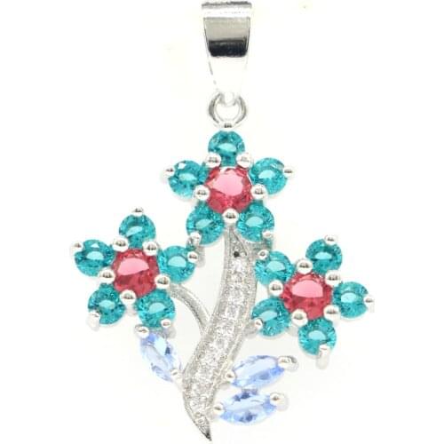 36x25mm Multi Color Flowers Shape Blue Aquamarine Garnet Violet Tanzanite CZ Women Silver Pendant Wholesale Drop Shipping