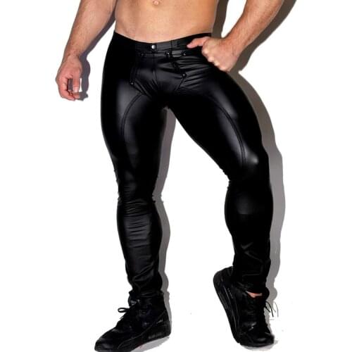 Men Sexy Fetish Zipper Open Crotch Pants Nightclub Stage Cosplay Costume Clubwear Pole Dance Exotic Gothic Leather Leggings