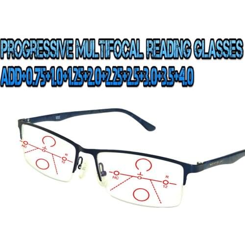 Progressive Multifocal Anti Blu Light Reading Glasses Black Frame Men Women High Quality Business Halfrim +0.75 To +4.0