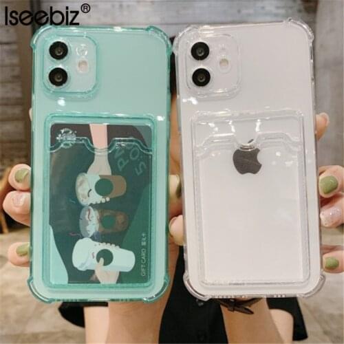 Shockproof Silicone Clear Card Phone Case For iPhone 11 12 Pro Max Mini 7 8 Plus X XR XS SE 2020 Camera Protection Soft Cover