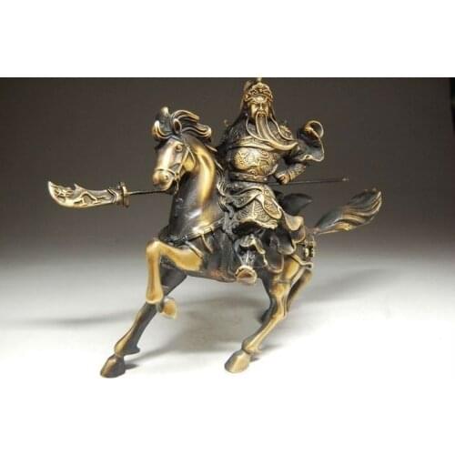 Rare Fine Chinese Bronze Statue Guan Gong & Horse NR