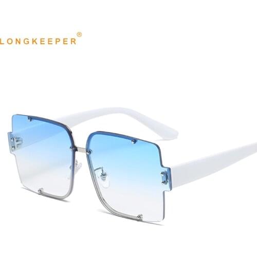 Luxury Oversize Square Sunglasses Women 2020 New Fashion Rimless Sun Glasses Men Blue Gradient Eyewear lunette de soleil femme
