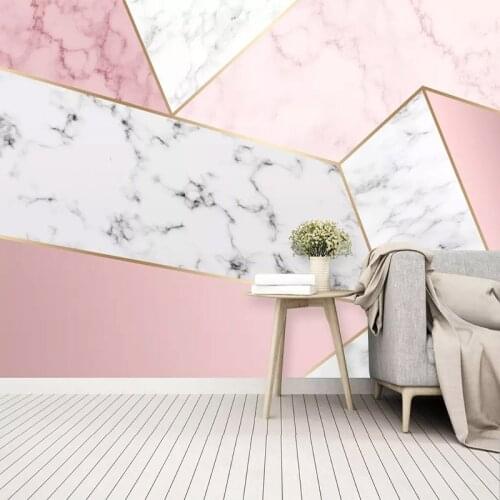 Self-Adhesive Wallpaper Modern Simple Abstract Geometric Marble Pink Photo Wall Murals Living Room Bedroom Waterproof 3D Sticker