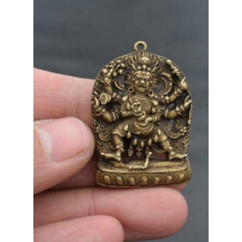 Collectable Chinese Pure Brass Carved Six Arm Buddha Exquisite Small Amulet Pendant Statues