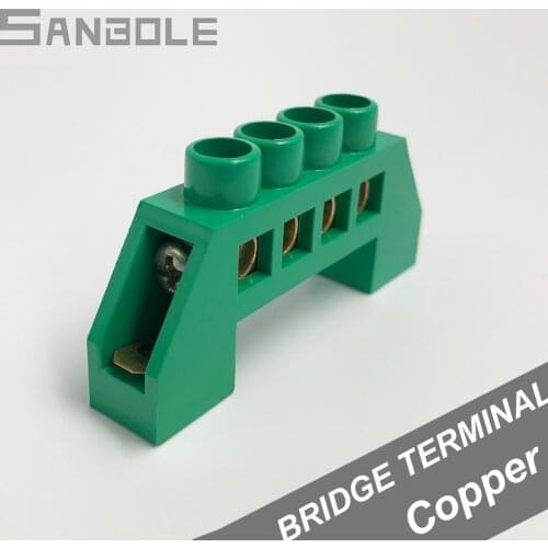 Bridge Type Connection Row 4 Hole Positions Terminal Block Ground Copper Row 6*9 Green Shell Electrical Distribution (10pcs)