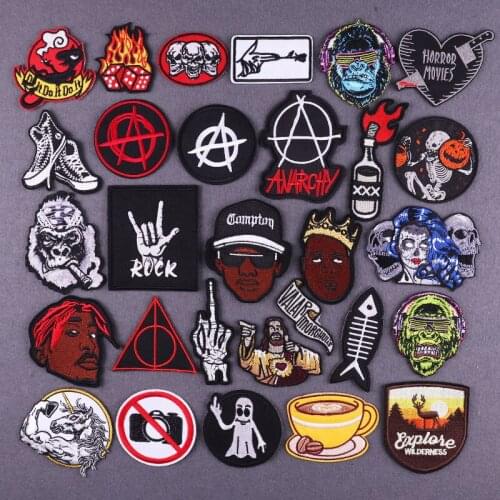 Punk/Rock Patch For Clothing DIY Iron On Patches Skull Embroidery Patch On Clothes Thermoadhesive Patches Stickers Applique