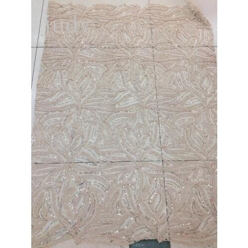 Sequin fabric stock 5yards xx0220# Apricot embroidery thread and sequin mesh thread for bridal wedding dress/sawing