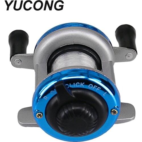 YUCONG Mini Portable Ice Fishing Reel 1BB Fly Reel Dual Rocker Arm Metal Roller Reel Casting Trolling Wheel With Nylon Line 90m