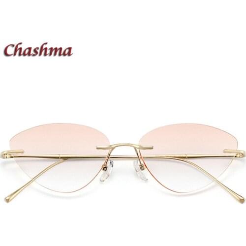 Cat Eye Glasses Women Eyeglasses Frames Rimless Colored Prescription Glass Diamonds Trimmed Anti Blue Ray Anti Resistance Lens