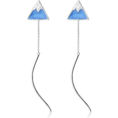 New Blue Glaze Mount Fuji Ear Line Triangle Wave Earrings For Women Pendientes Jewelry Girls Brincos SAE36