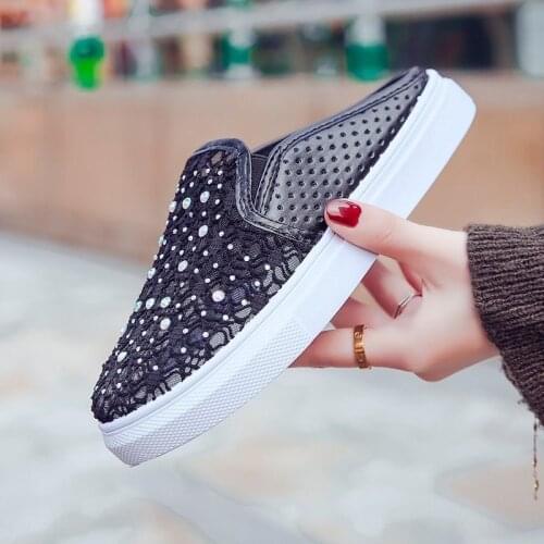 Summer Breathable New Women Flat Shoes Mesh Slip-on Female Flat Casual Shoes One Pedal Net Breathable Female Shoes