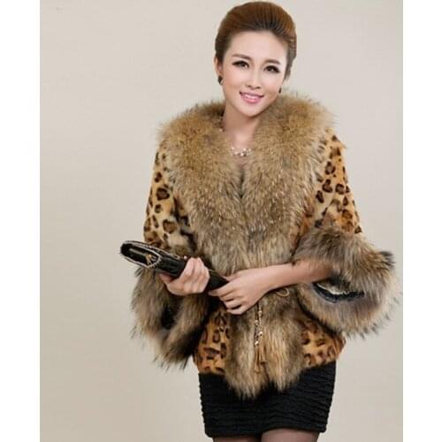 Savabien High Grade Autumn Winter Leopard Faux Fur Coat Women Elegant 3/4 Sleeve Soft Furry Faux Fox Fur Jacket Vintage Overcoat