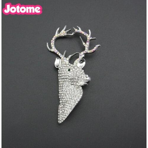 10pcs/Lot Wholesale clear Christmas reindeer/elk/deer head Rhinestone Brooches pin