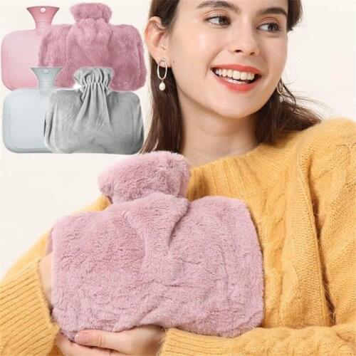 1500ml Hot Water Bag Cute Cartoon Faux Fur Plush Pocket Portable Winter Hand Warmer Water Injection Hot Water Bottle For Women