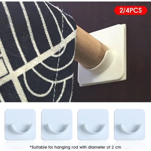 2/4PCS Easy Install No Drilling Bathroom Window Treatment Curtain Rod Holder Adhesive Plastic Universal Stick On Wall Mounted