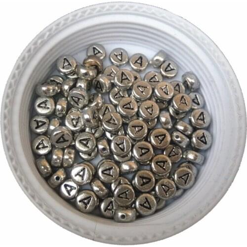 Silver Color Acrylic Letter Beads Single Initial A Printing DIY Bracelet Knit Beads Plastic Alphabet Jewelry Ornaments Beads