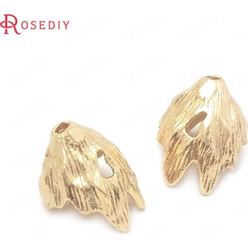 38477)10PCS Diameter 8.5MM 24K Gold Color Brass Tree Leaf Leaves Beads Caps Tassel Caps High Quality Jewelry Making Supplies