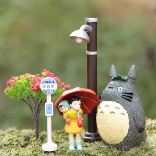 5PCS/Set Hayao Miyazaki Movie Scenes Mei Totoros Anime Figure Figurine Dolls Toys Accessories Street Lamp Miniature Decoration