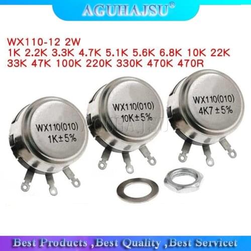 5pcs WX110 (010) 6mm Round Metal Shaft Single Turn Wire resistor Wound Potentiometer 1k 2.2k 3.3k 4.7K 5.6k 6.8k 10k 22k ohm
