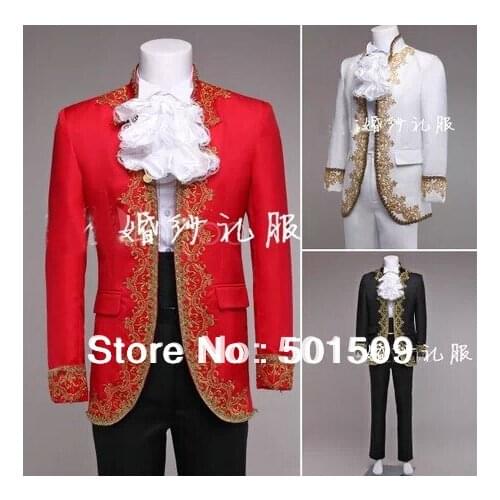 Free ship mens period embroidery jacket with pants Medieval Renaissance stage performance /Prince charming fairy tale William