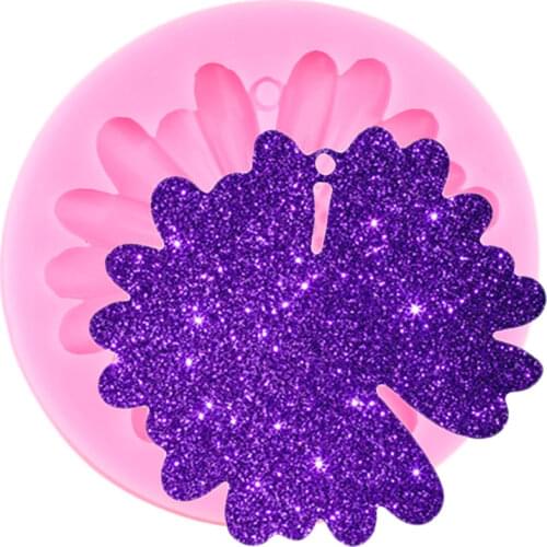 Shiny Glossy Chrysanthemum Keychain Mold Sunflower Resin Silicone Mould Craft DIY Necklace Making Jewelry Pendant Moulds
