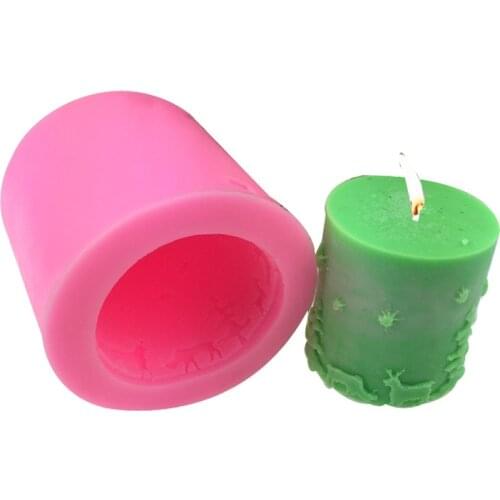 Cylindrical Shape Candle Mold 3D Christmas Elk Pattern Emboss Silicone Candle Decorating Molud Cake DIY Decorating Tools