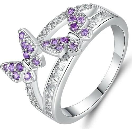 CiNily Butterfly Zircon Silver For Women Girls Ring Jewelry Gift Size 6-9 NJ434