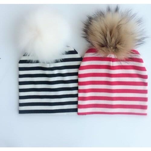 Spring winter childrens hat cap Kids the baby boys girls cotton newborn photography props faux fur hat cap beanie pom poms