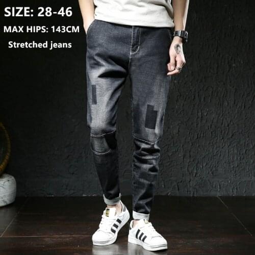 Jeans Men Denim Mens Black Brand Pants Jens Cowboy Fashion Hip Hop Blue Stretch Loose Big Size Plus 40 42 44 46 Harem Trousers