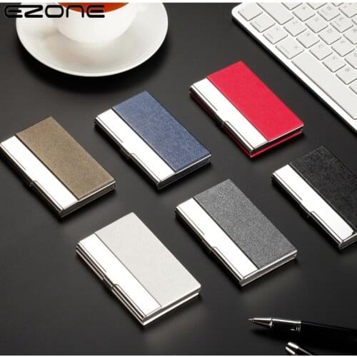 EZONE Fashion Metal Card Case Stainless Steel and PU Leather Business Card Credit Card Name Id Card Holder Case Wallet Box