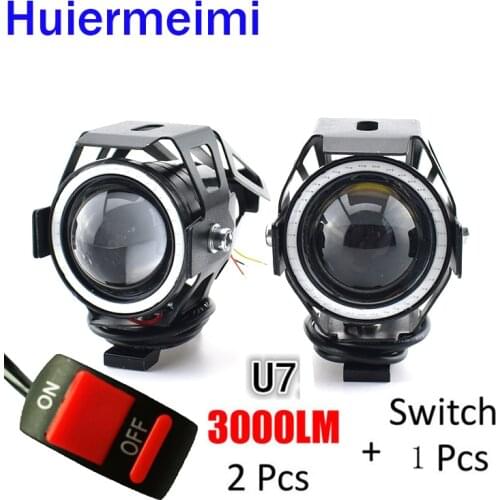 Huiermeimi 2PCS Motorcycle Headlight 125W 3000LMW Motorbike Spotlight 12V 24V U5 U7 LED Moto Driving Spot Head Light HeadLamp