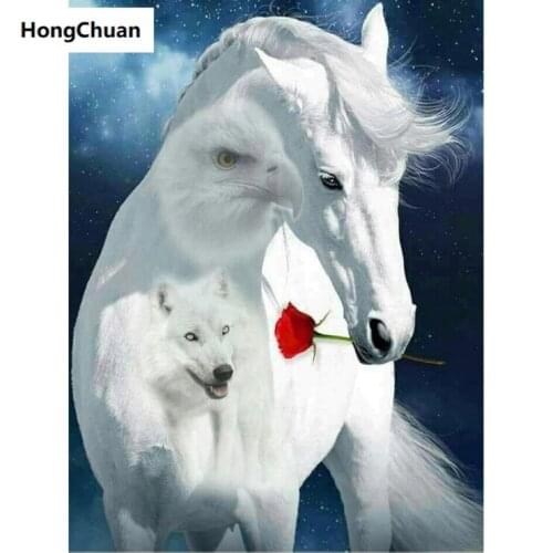 5D DIY square/round diamond painting cross stitch white horse animal needlework home decoration mural mosaic diamond embroidery