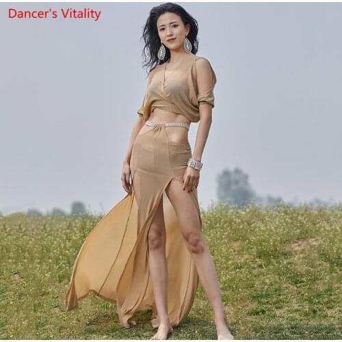 Belly Dance Set V-Neck Mesh Top Sequins Split Skirt Practice Clothes Suit Female Adult Elegant Profession Performance Clothing
