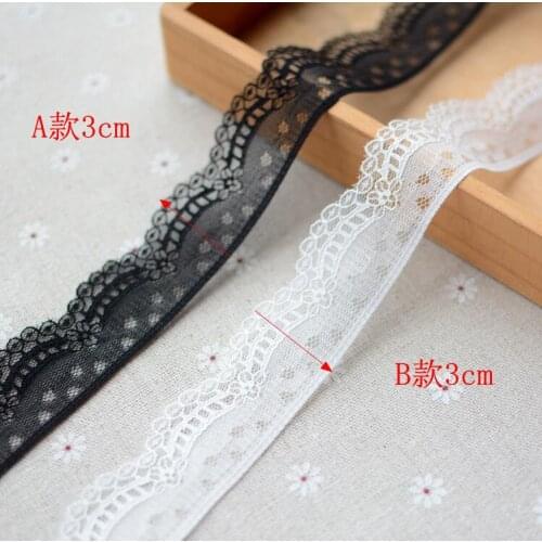 Hot Sale 3 Meters Black White Quality Beautiful Mesh Lace Embroidered Lace Trim DIY Doll Accessories 3cm