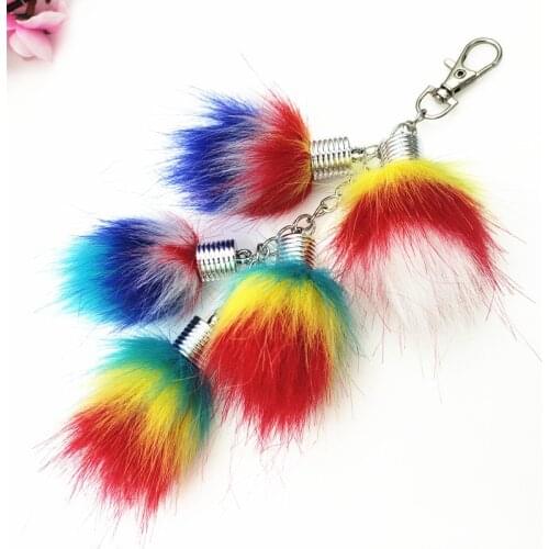 Fashion Bunch Grapes Pompon Key Chain Long Fluffy Waterdrop Key Chain Women Arts Crafts Bag Charming Pendant Soft Car Key Holder