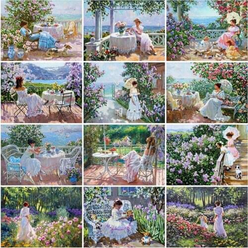 MomoArt 5D DIY Diamond Painting New Arrival Girl Cross Stitch Diamond Embroidery Garden Portrait Craft Kit Home Decorations
