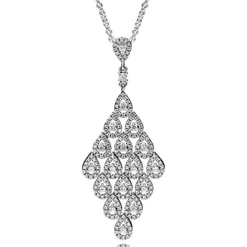 Original Teardrop Shapes Cascading Glamour With Crystal Necklace For 925 Sterling Silver Bead Charm Bracelet DIY Jewelry
