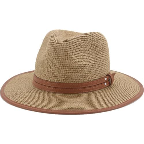 Panama hats women men solid belt khaki white black summer hats outdoor sun protection big brim jazz caps beach casual women hats