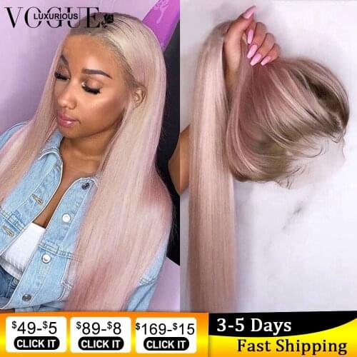 Pink Straight Lace Front Wig Preplucked Brazilian Ombre Purple Wig Glueless Transparent Lace Front Human Hair Wigs For Women