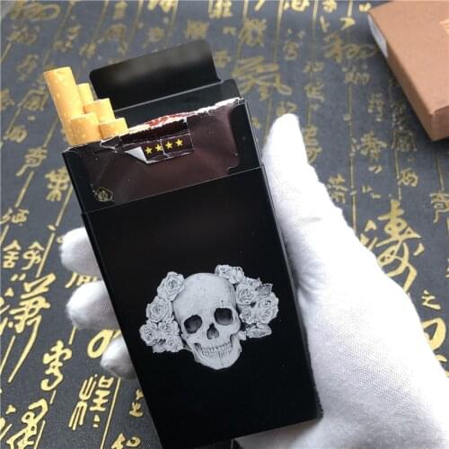 Personalized DIY Rose Skull Tatoo Cigarette Case Laser Engraved Metal Cigarette Boxes Lighter Men Pocket Smoking Automatic Boxes