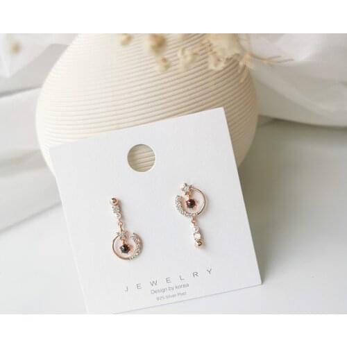 Simple Small And Exquisite Star And Moon Asymmetric Earrings Hollow Circle Set With Zircon Hanging Dangle Jewelry Oorbellen