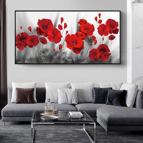 Modern Flowers Canvas Painting Abstract Red Poppy Flower Posters and Prints Cuadros Wall Art Pictures for Living Room Home Decor
