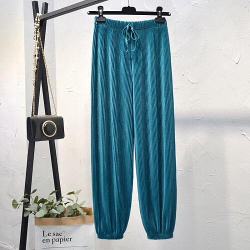 Loose Elastic High Waist Ankle Banded Pants Solid Thin Long Trousers Femme Chiffon Harem Pants for Women Summer Casual