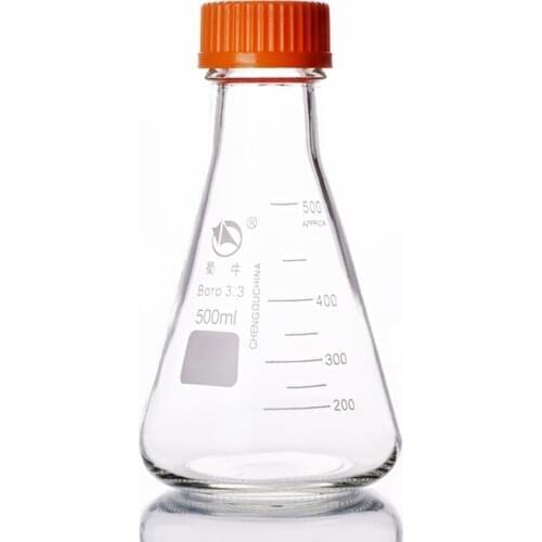 Thread river mouth triangle reagent bottle,500ml With yellow screw cover,Borosilicate glass 3.3,yellow cap