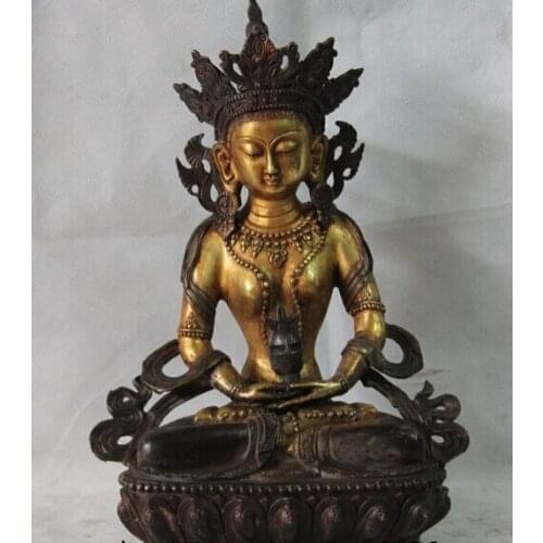 USPS to USA S0702 16" Tibet Buddhism Copper Bronze Amitayus Longevity Buddha Bodhisattva Statue
