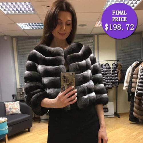 Natural Rex Rabbit Fur Coat Women Cropped Jacket Winter Fashion Outerwear 2020 New Chinchilla Color Overcoat