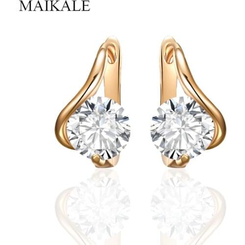 MAIKALE New Fashion Gold/Silver color Earrings Round Cubic Zirconia Stud Earrings for Women Jewelry Gift Charm Brincos